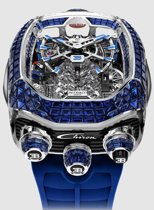 Review Jacob & Co BUGATTI CHIRON TOURBILLON BAGUETTE BLUE SAPPHIRES BU800.30.BB.UA.ABRUA Replica watch